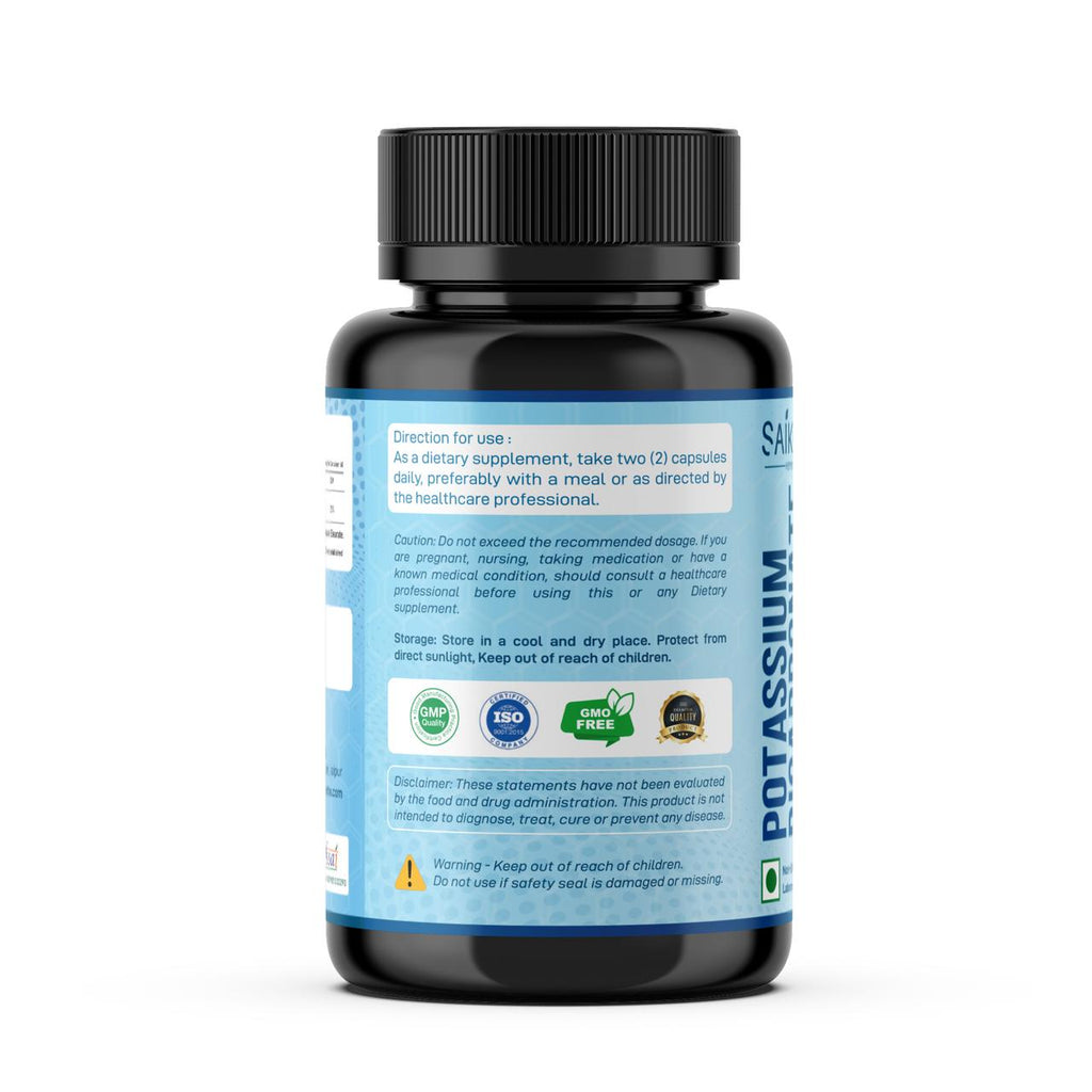 Potassium Supplement 1020mg High Absorption Potassium Bicarbonate- 120 Capsules Supports Electrolyte Balance, Kidney and Bone Health