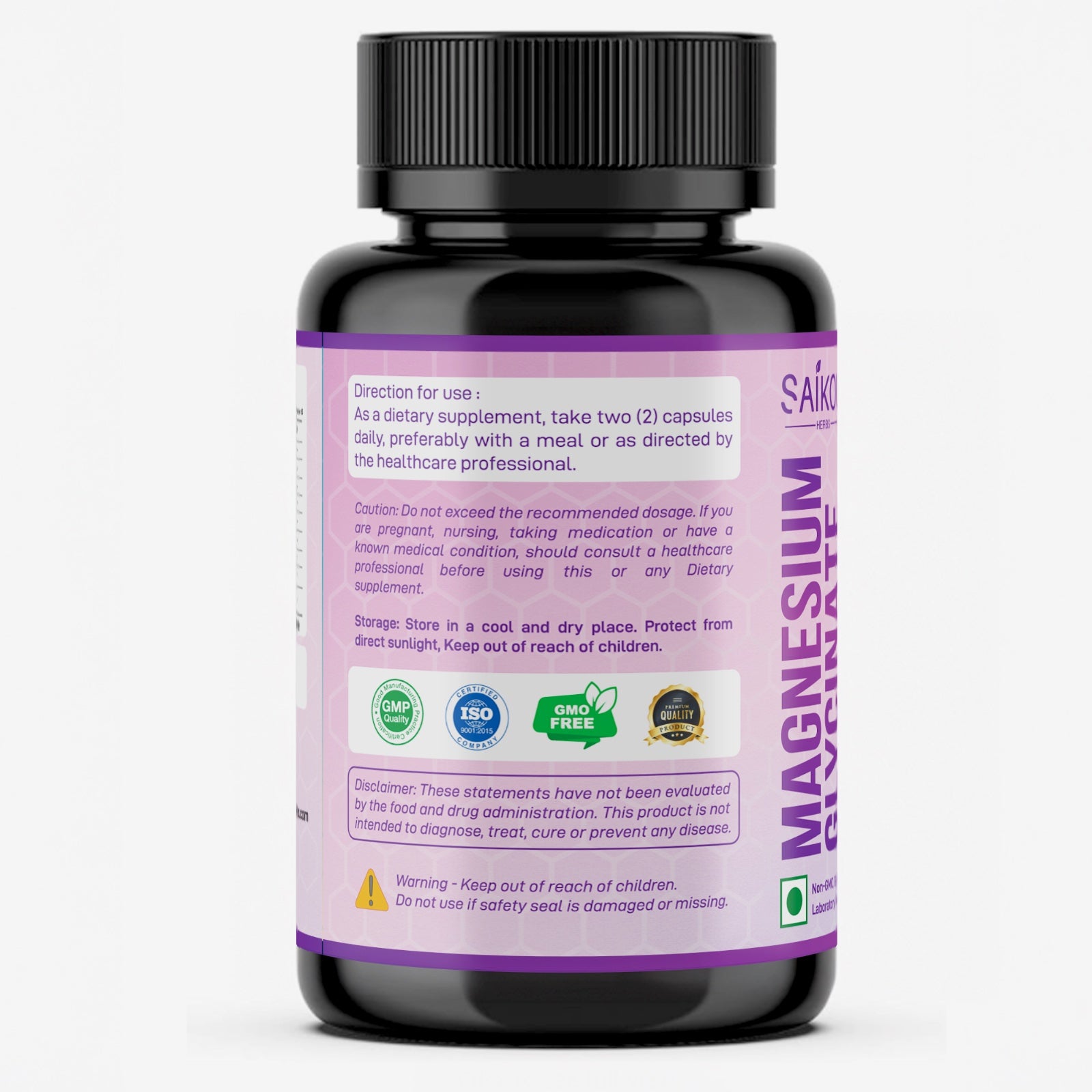 Magnesium Glycinate 1600mg per Serving High Absorption, Pure and Potent - 60 Capsules