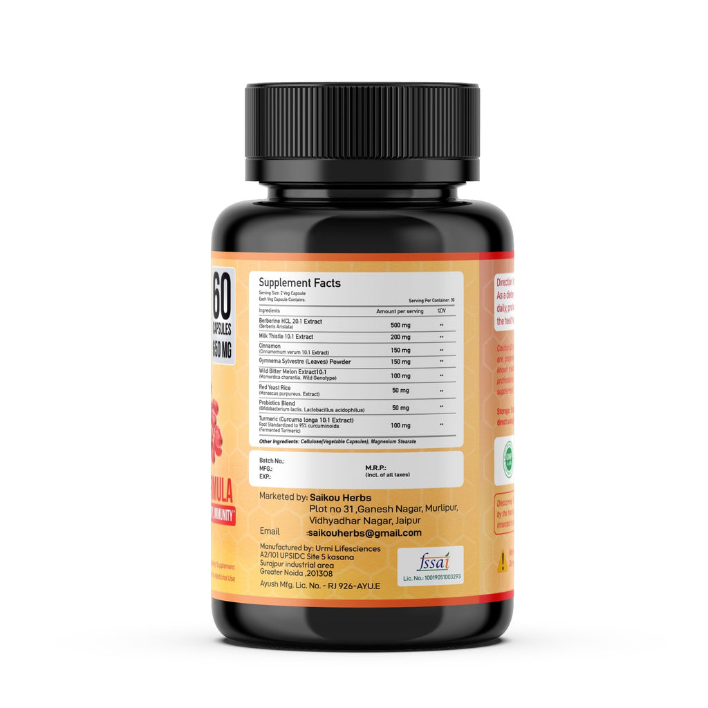 Berberine HCL Extract 1300mg with Milk Thistle, Ceylon Cinnamon, Gymnema Sylvestre & Turmeric - 60 Capsules