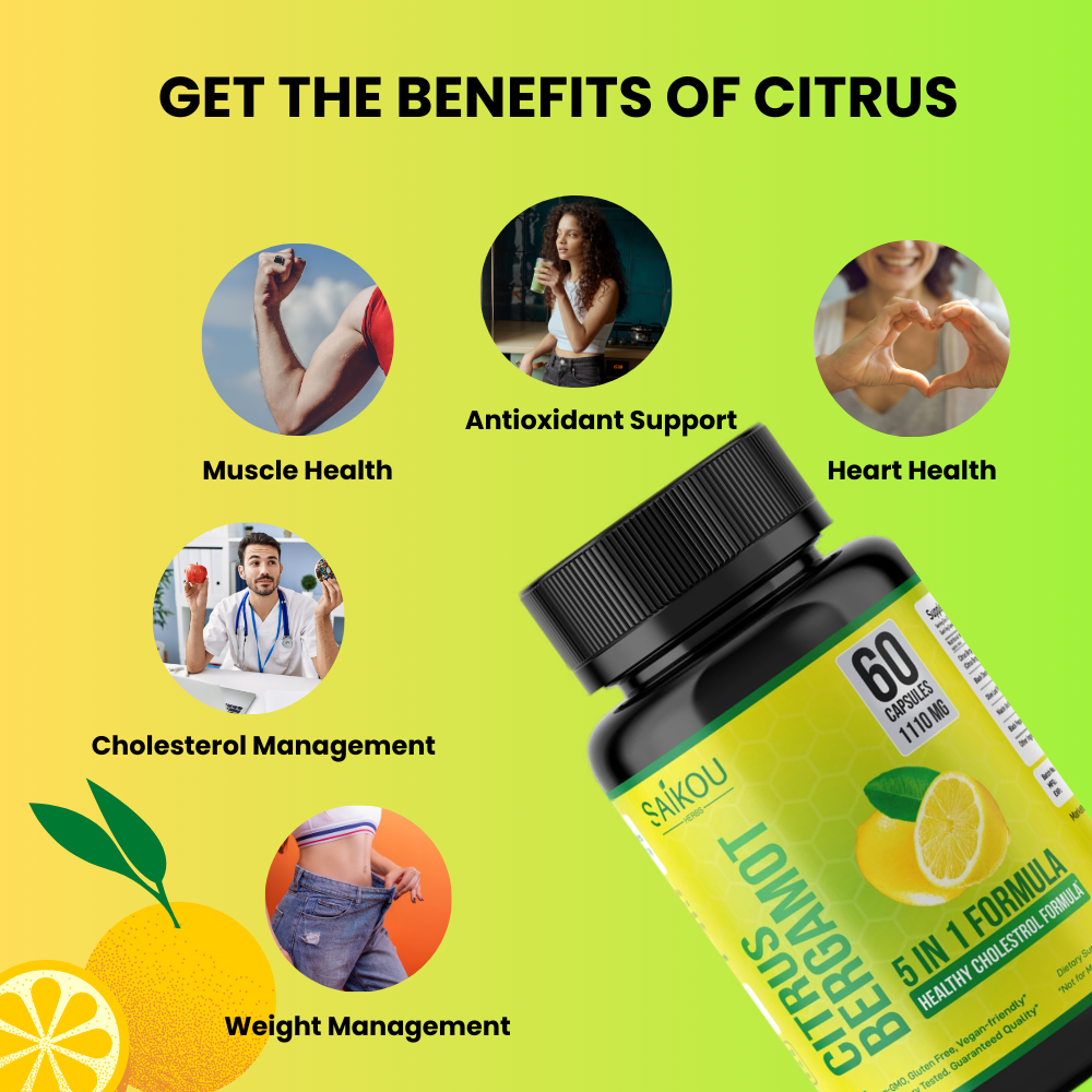 Citrus Bergamot 1110mg - 25:1 Extract - High Potency Cholesterol Support Supplement with Black Choke Berry, Niacin, Olive Leaf & Black Pepper Extract, Heart Health, Antioxidant, Vegan - 60 Capsules