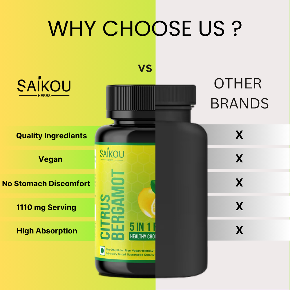 Citrus Bergamot 1110mg - 25:1 Extract - High Potency Cholesterol Support Supplement with Black Choke Berry, Niacin, Olive Leaf & Black Pepper Extract, Heart Health, Antioxidant, Vegan - 60 Capsules