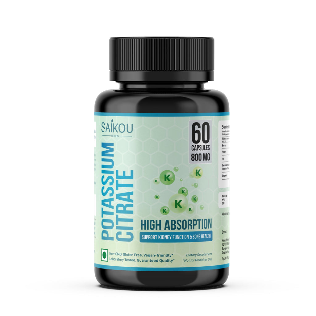 Potassium Citrate 800 mg High Absorption Potassium Supplement - 60 Servings Supports Electrolyte Balance, Kidney and Bone Health